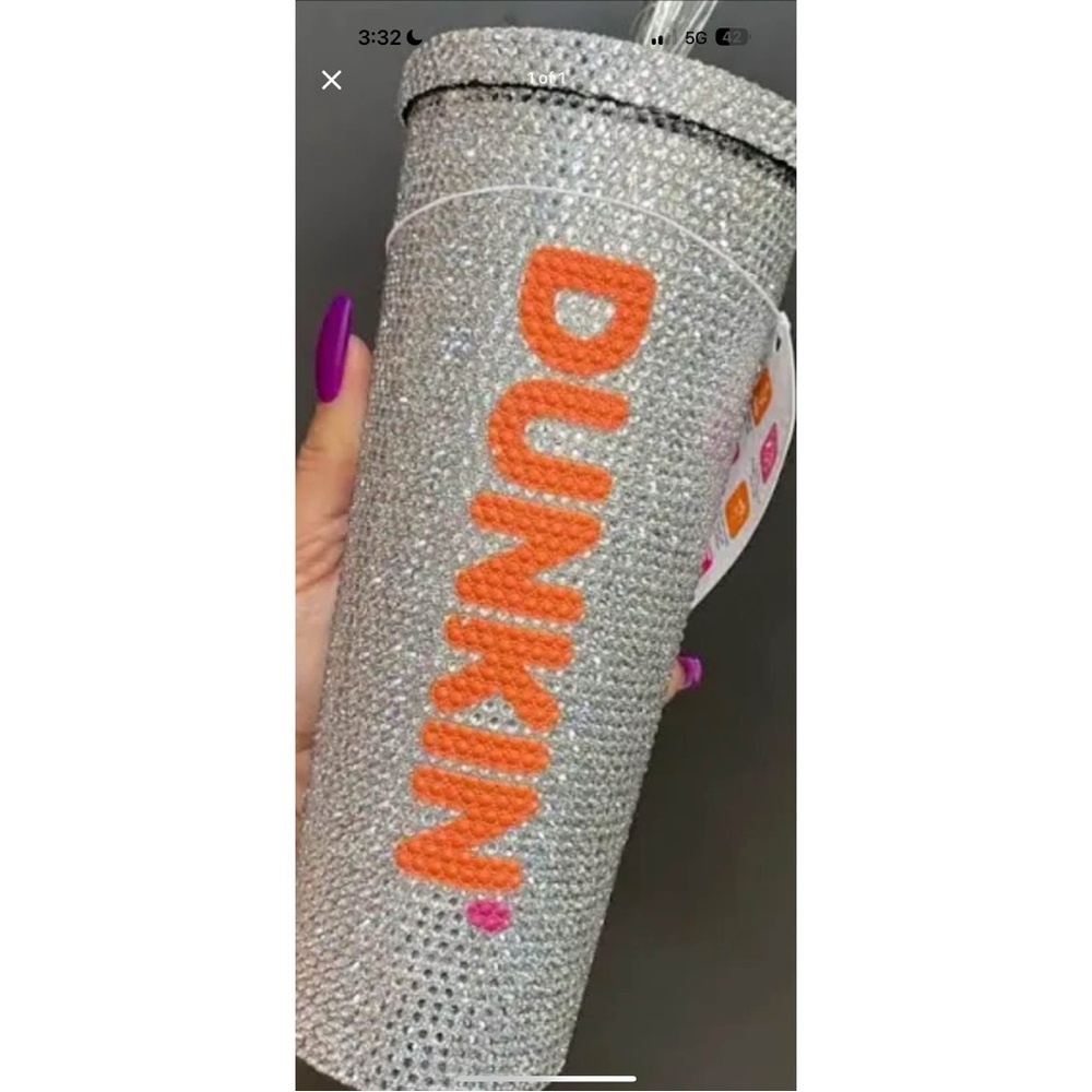 Dunkin' Silver and Orange Rhinestone Tumbler